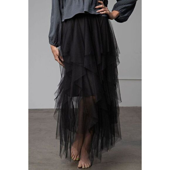 Easel Allover Mesh Ballerina Tulle Princess Maxi Skirt in Black New S-L EB40814 - Picture 2 of 11